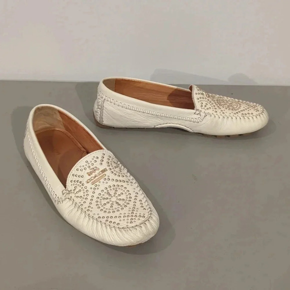 Coach Shoes - Coach Alana Studded Driving Loafers size 8.5 White Leather